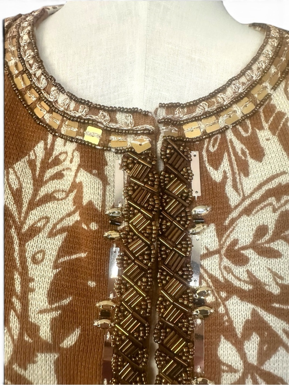Chico’s NWT Embellished Pattern Cardigan Golden Ochre Beaded Knit Size 2 - Picture 4 of 11